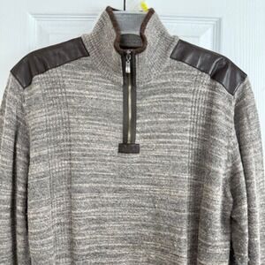Kuna Baby Alpaca Wool 1/4 Zip Sweater Leather Trim Gray Peru Size 1